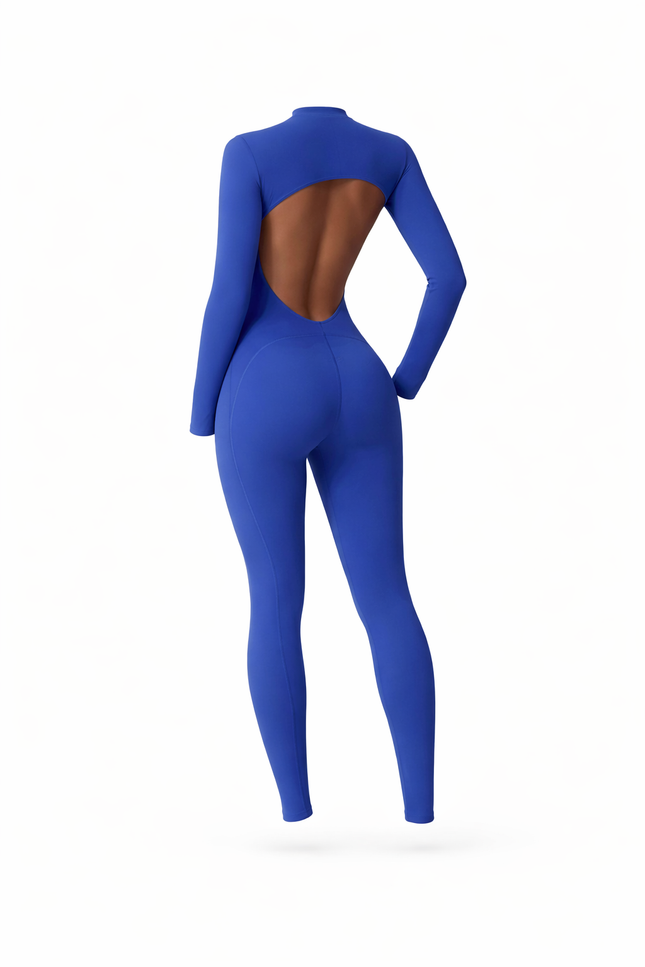 SculptFit Open-Back Performance Jumpsuit- Cobalt blue