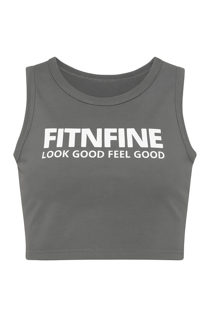 Fitnfine Cropped Tank- Graphite Grey