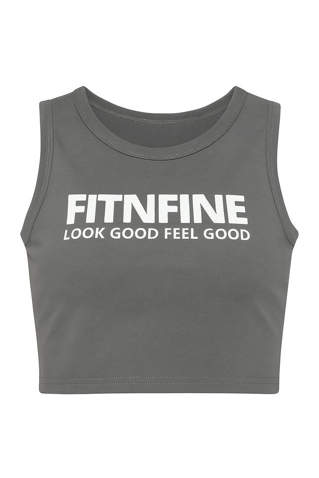 Fitnfine Cropped Tank- Graphite Grey