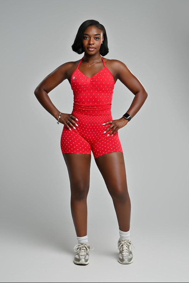 Aura Halter Top Set- Rosewood red Polka