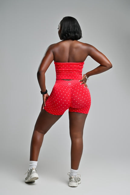 Aura Halter Top Set- Rosewood red Polka