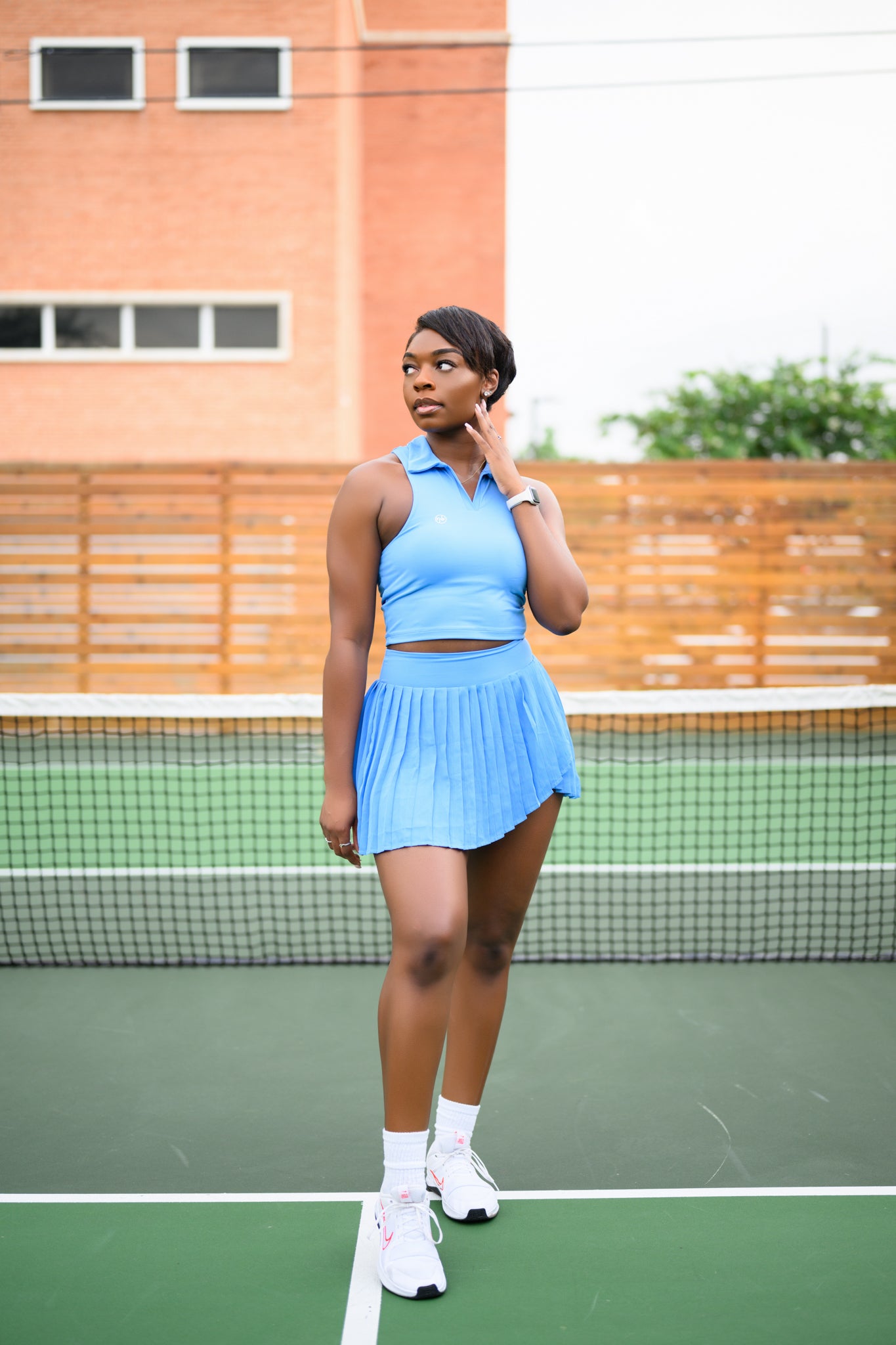 Powder Blue Pleated Performance Skirt Set