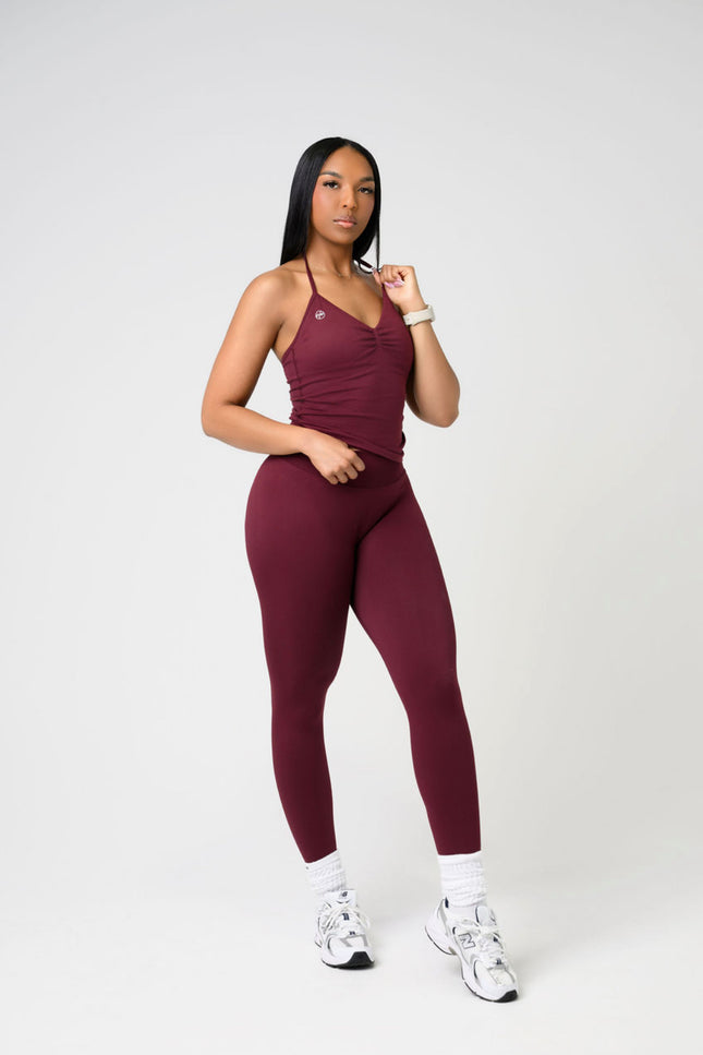 Aura Halter Set Leggings- Burgandy Bold