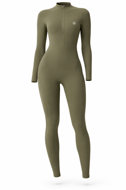 SculptFit Open-Back Performance Jumpsuit- Moss Green
